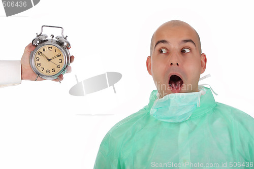 Image of surgeon and clock alarm