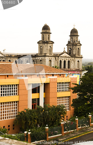 Image of Presidential office la casa de los pueblos and old cathedral man