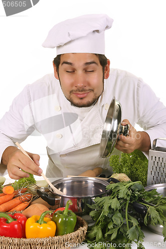 Image of chef smelling 