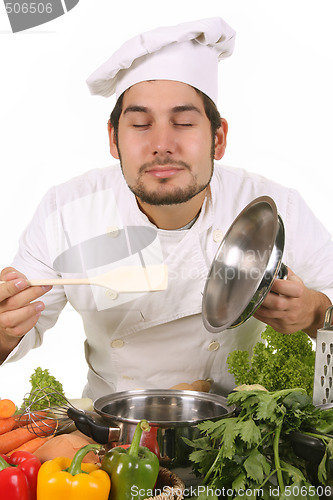 Image of chef smelling 