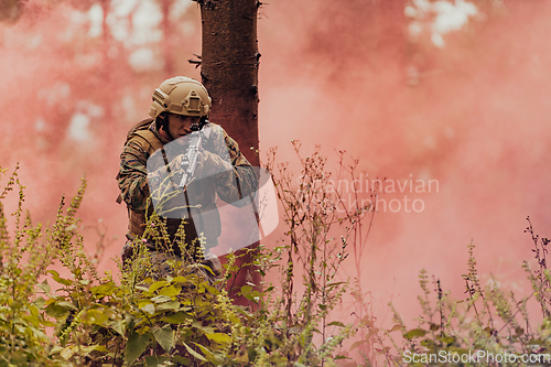 Image of Battle of the military in the war. Military troops in the smoke