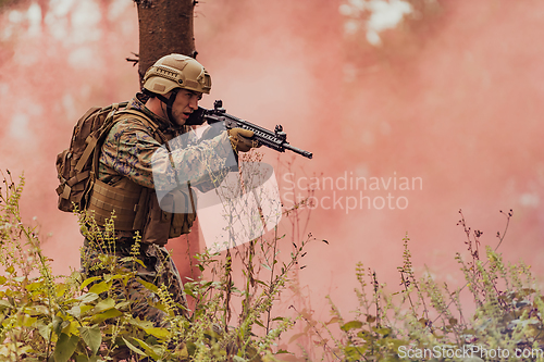 Image of Battle of the military in the war. Military troops in the smoke