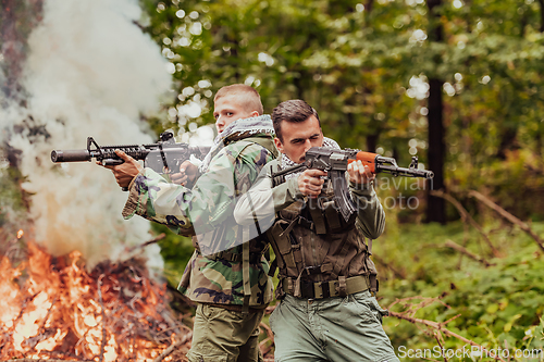 Image of Angry terrorist militant guerrilla soldier warrior in forest