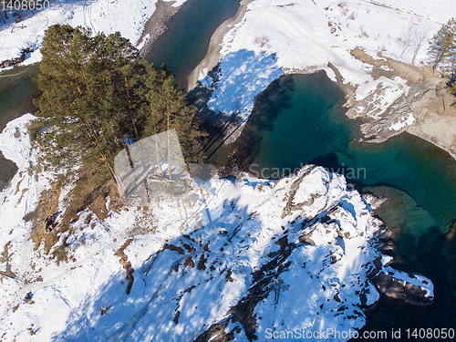 Image of Aerial view of winter blue lakes