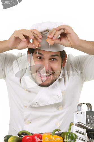 Image of funny chef cracking an egg