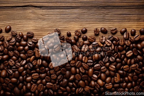 Image of Coffee beans on wooden background