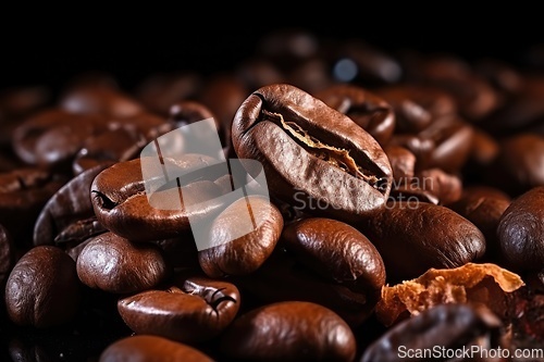 Image of Coffee beans heap on black
