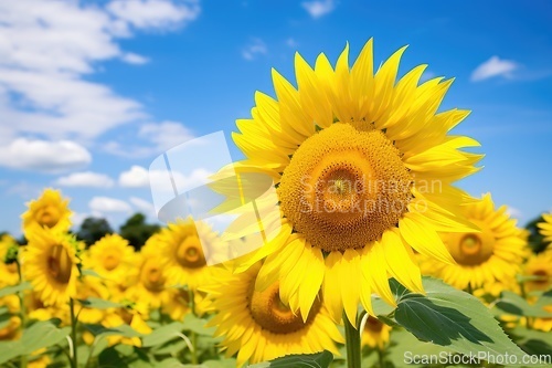 Image of Sunflowers field and blue sky