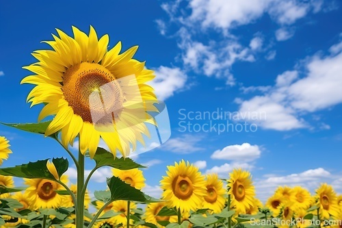 Image of Sunflowers field and blue sky