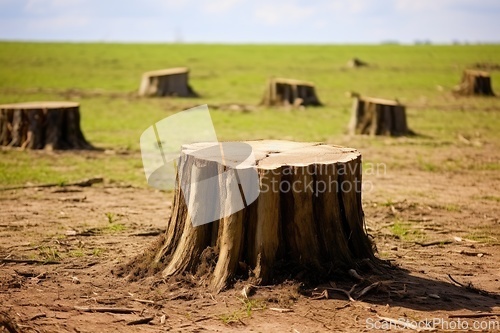 Image of Tree stumps in green field