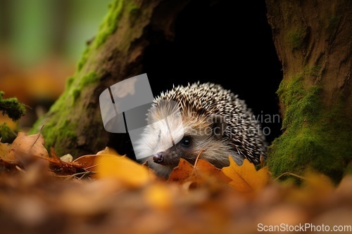 Image of Cute hedgehog in natural habitat