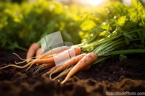 Image of Carrots grow in soil on field