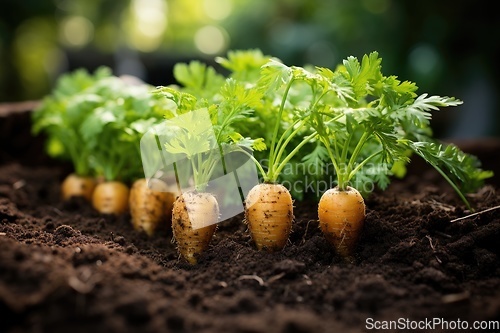 Image of Carrots grow in soil on field