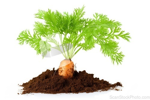 Image of Carrot grow in soil on white