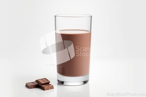 Image of Glass of chocolate milk on white