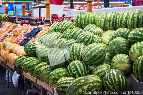 Image of Ripe watermelons in farmer market