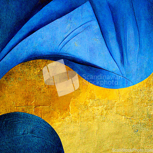 Image of Abstract painting on blue and yellow watercolor painting backgro