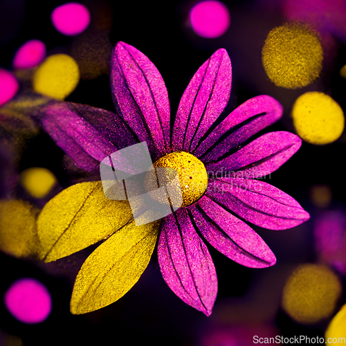 Image of Purple and yellow abstract flower Illustration.