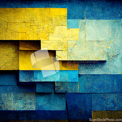 Image of Abstract painting on blue and yellow watercolor painting backgro