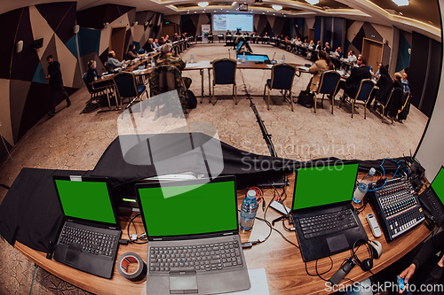 Image of Live internet streaming of business conference meeting