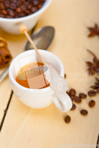 Image of espresso coffee with sugar and spice