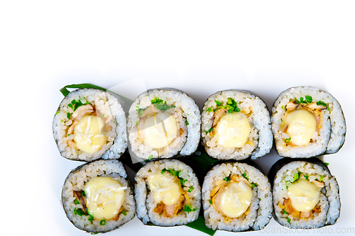 Image of fresh sushi choice combination assortment selection