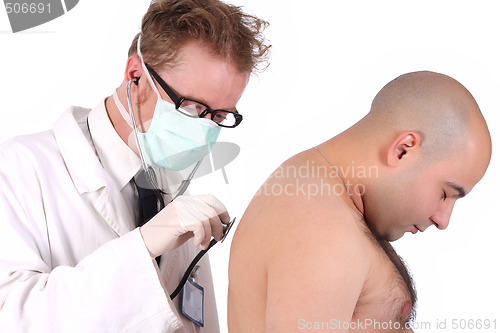 Image of funny doctor checking a patient 