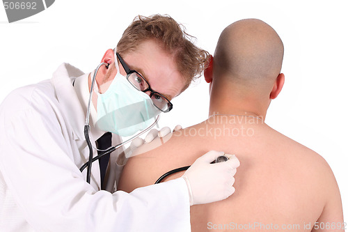 Image of funny doctor checking a patient 