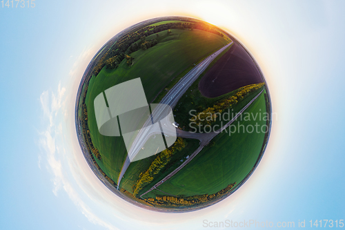 Image of Planet spherical panorama 360 of summer roads