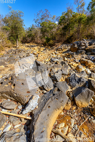 Image of dry stone riverbed, Ankarana Madagascar, Africa
