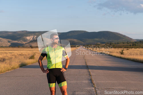 Image of Triathlete resting after exhausting training for the upcoming marathon.