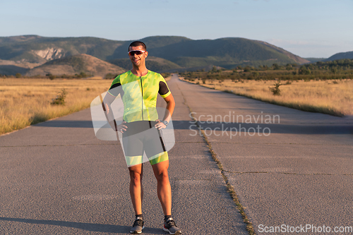 Image of Triathlete resting after exhausting training for the upcoming marathon.