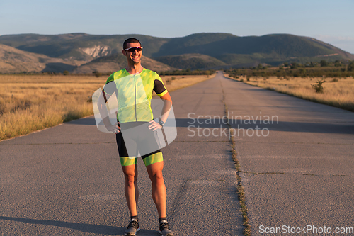 Image of Triathlete resting after exhausting training for the upcoming marathon.