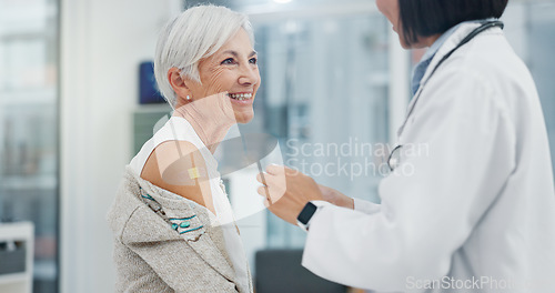 Image of Medical, blood pressure or checkup with a doctor and patient in the hospital for a health appointment. Healthcare, insurance and consulting with a woman medicine professional and senior in a clinic