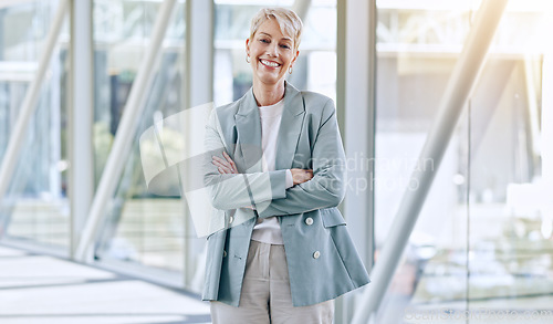 Image of Face, lawyer and senior woman in office for business in corporate company. Attorney, portrait and happy person, professional and advocate, ceo and executive director from Australia with legal career