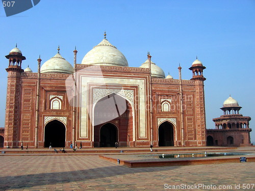 Image of Mosque at the Taj Mahal complex. Agra. India