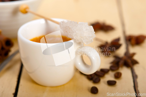 Image of espresso coffee with sugar and spice