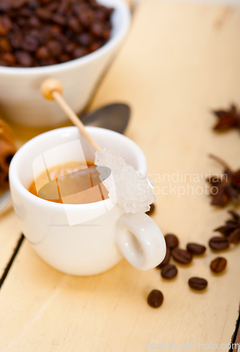 Image of espresso coffee with sugar and spice