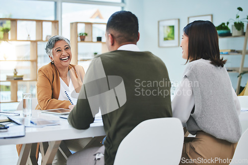 Image of Interview, business people and senior human resources manager, recruitment and onboarding with conversation. Communication, hiring and meeting with feedback, promotion and team discussion at office