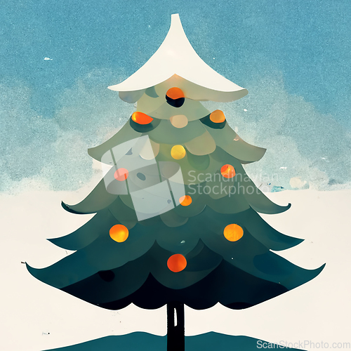 Image of Christmas tree with decorations and gift boxes. Holiday backgrou