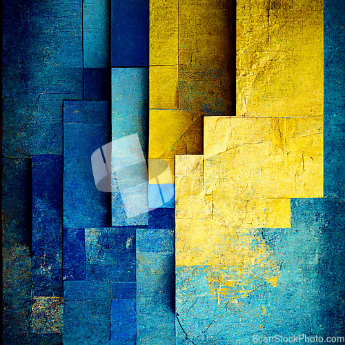 Image of Abstract painting on blue and yellow watercolor painting backgro