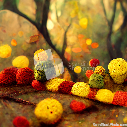 Image of Autumn forest landscape. Colorful watercolor painting of fall se