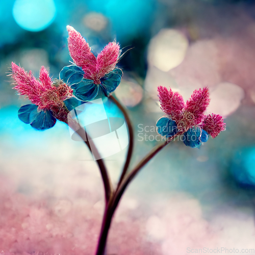 Image of Blue and pink abstract flower Illustration.