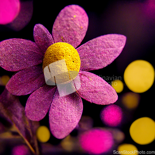 Image of Purple, pink and yellow abstract flower Illustration.