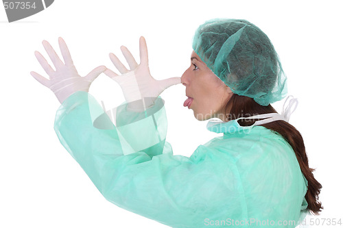 Image of funny healthcare worker gesture effrontery