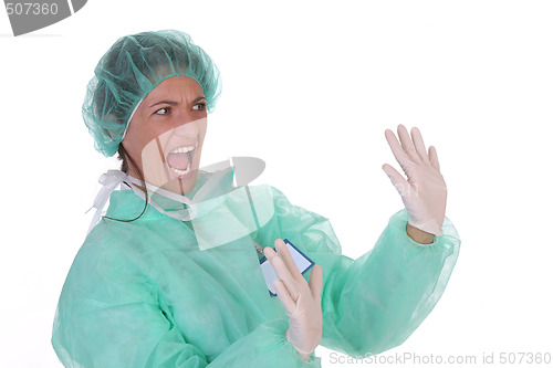 Image of shouting shocked healthcare worker