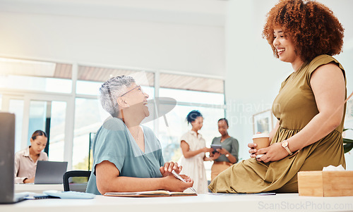 Image of Brainstorming, women and business people planning, cooperation and talking in a workplace. People, teamwork or partnership with ideas, collaboration and conversation with a new project and supportive