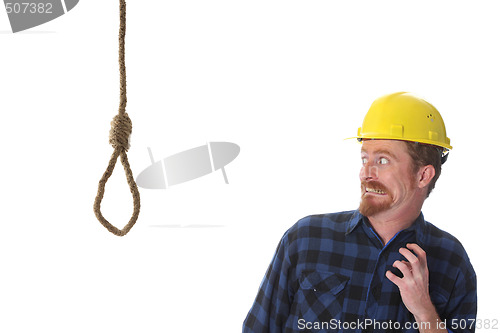 Image of confused construction worker looking at gallows