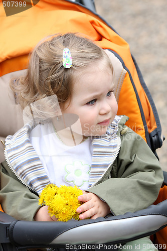 Image of girl with flower in a pram