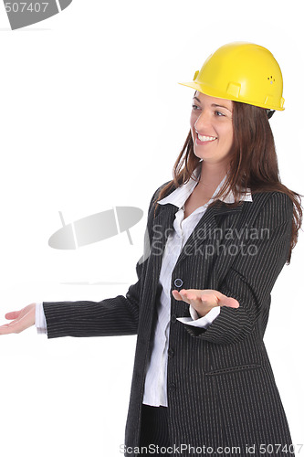 Image of young businesswoman with helmet 